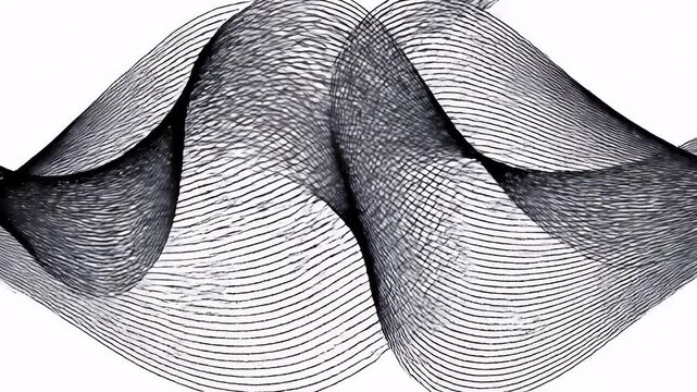 Abstract black lines form a wave-like pattern against a white background