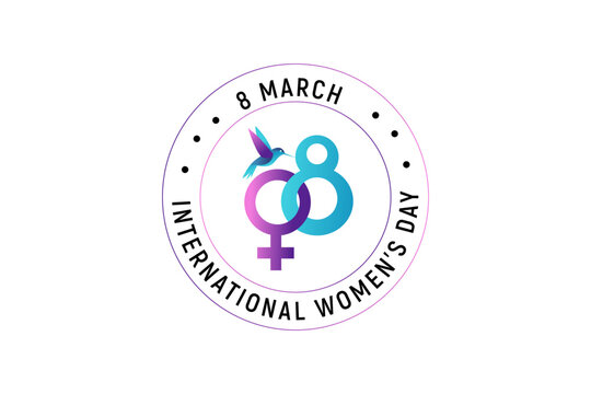  International women's day logo emblem, 8 march celebration symbol with hummingbird icon