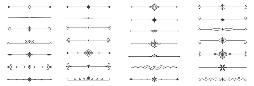 decorative dividers, elegant line art, ornamental borders, vintage separators, floral accents, whimsical designs, creative embellishments, black vector patterns.