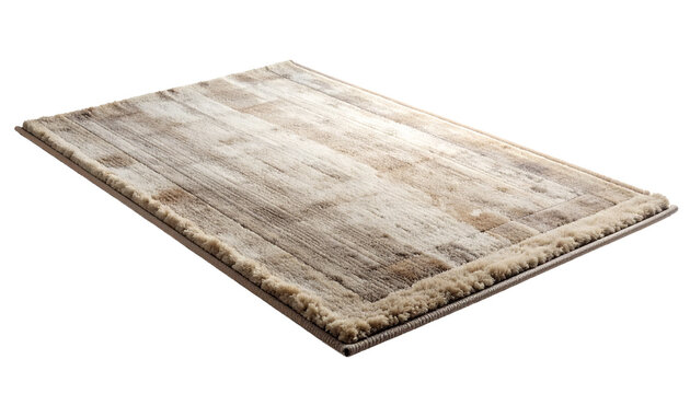 Modern beige and brown rectangular area rug with a soft, plush texture. Detailed home decor element for interior design, isolated on a transparent background for easy integration and placement.
