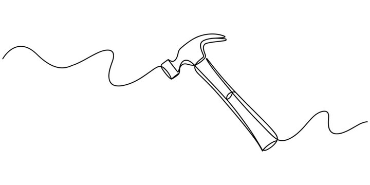 one continuous line drawing of hammer.one line drawing of hammer icon in repair and construction business.single line vector illustration of iron hammer.isolated white background