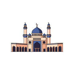 Islamic Mosque with Domes and Minarets Vector Illustration