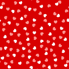 Seamless pattern of small red and white hearts on a red background
