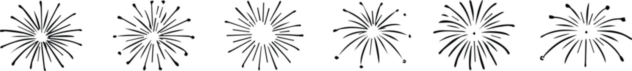Hand-Drawn Fireworks Line Art Icons &ndash; Set of 6