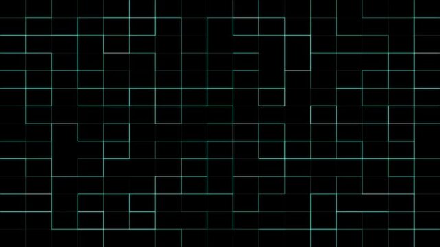 Abstract geometric pattern of white and yellow squares on black background