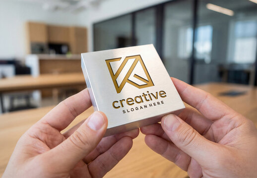Logo Engraved in Clean Metal Plate Mockup