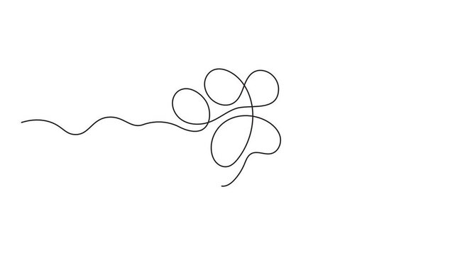 Dog paw in continuous one line art drawing animation. Pet animal foot print concept outline animation. Continuous Line Drawing of Paw Print Icon. Continuous Paw Print Vector