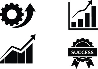 Business growth and success vector icons with charts arrows and badges