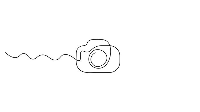 Line drawing photo camera animation. Continuous one line drawing of a digital camera animation