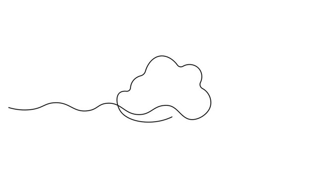 Cloud continuous line art animation. Vector cloud icons. Abstract black outline cloud animation