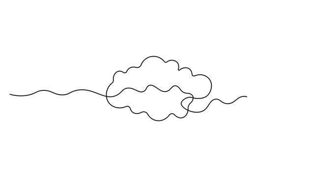 Cloud continuous line art animation. Vector cloud icons. Abstract black outline cloud animation