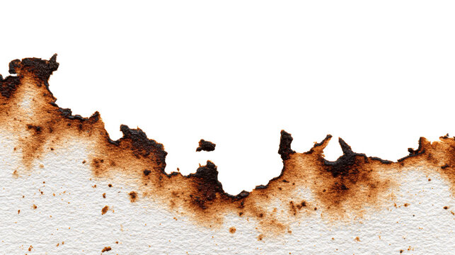 Burned paper edges with fire damage texture on a white background. Isolated on a white background.
