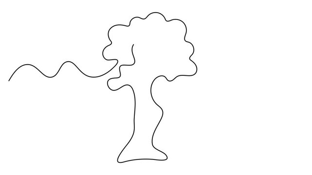 Abstract tree in continuous line art drawing animation. Tree plant doodle outline vector. Continuous line drawing of a minimalist tree animation