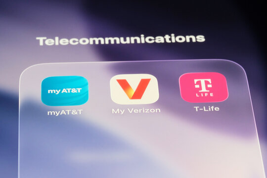Shanghai,China-Feb.4th 2026: Verizon, AT&T and T-Mobile app icons