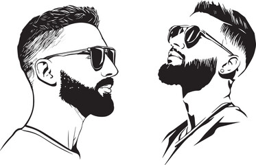 Stylish man side profile beard grooming silhouette design vector on white background 