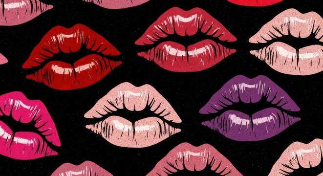 Vibrant colorful lips in various shades and styles on black