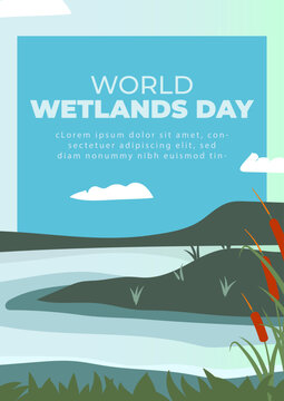 World wetlands day. Poster design, cover template illustration of swamp scenery 