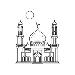 Islamic Mosque with Dome and Minarets under Moonlight vector illustration
