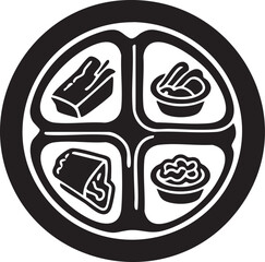 Food Variety Four-Section Plate Silhouette Icon Black