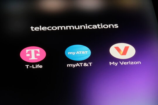 Shanghai,China-Feb.4th 2026: AT&T, T-mobile and Verizon app icon brand logo