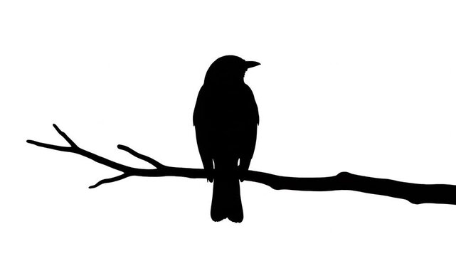 Black Bird Silhouette Perched on Tree Branch Minimal Animation