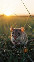 Cute Mouse in Grassy Field at Sunset depth wallpaper 4k