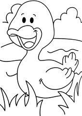 Joyful Happy Duckling Coloring Page for Kids, Cute Smiling Duck Outline Transparent Background