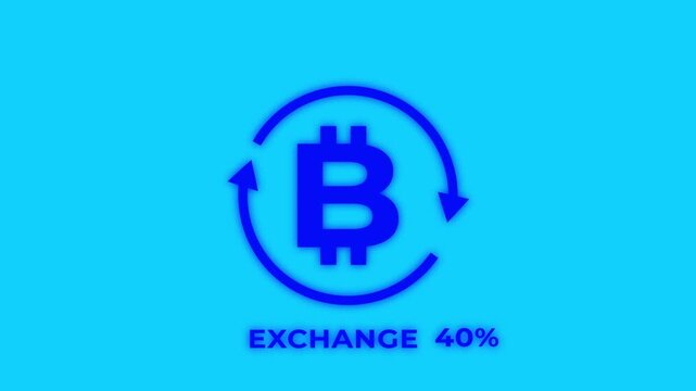 Close-up a fill animation of bitcoin a currency exchange icon with a counter on green background.