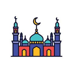Colorful mosque with crescent moon and stars vector illustration flat design night scene