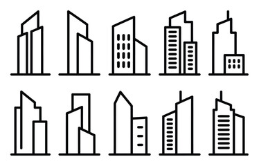 Obraz premium Cityscape Skyscraper Icons Set Simple Vector Illustration