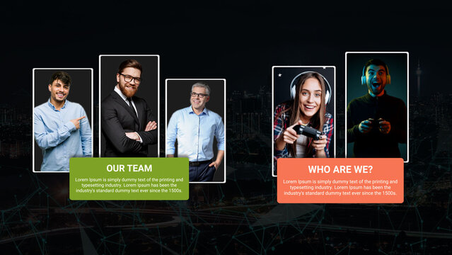 Multiple Image Frames With Text Block Overlay