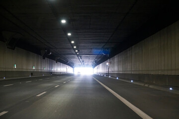 Perspective view of a long road tunnel