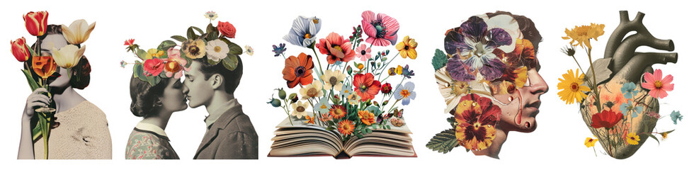 Naklejka na ściany i meble PNG Vintage floral surreal art collage on transparent background