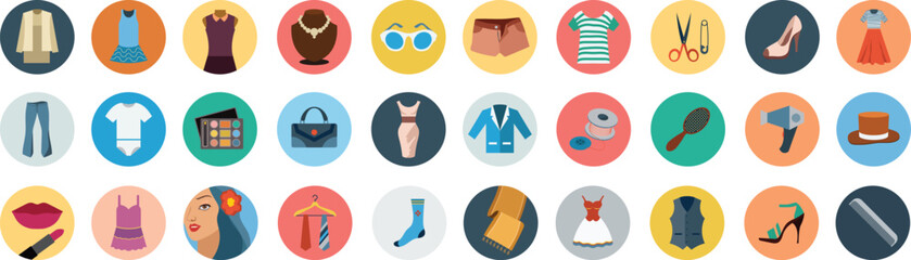 Set of colorful Easter eggs icons and vector illustrations featuring art elements in a circular web button design symbol