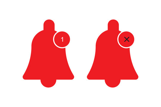 Notification bell icon set. Incoming inbox message. Ringing bell, reminder or subscriber sign for apps, smartphone, alarm alert.