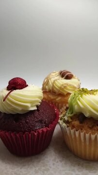 Decorated Cupcakes with Different Flavors and Toppings, Vertical Video