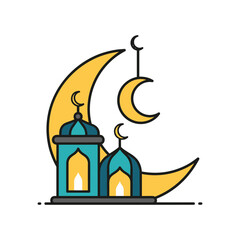 Ramadan Lanterns with Crescent Moon Vector Illustration