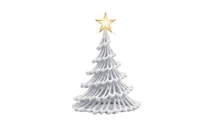 Fototapeta premium A festive Christmas tree stands tall with a golden star on top in a serene winter landscape view