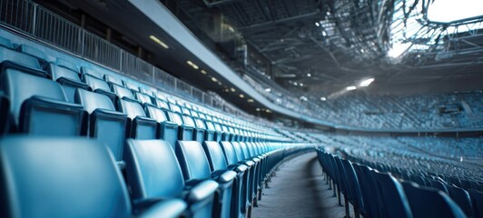 Obraz premium The Stadium Seats Curving Through an Empty Modern Arena Under Dramatic Roof Lighting