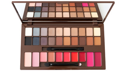 Open Makeup Palette With Eyeshadows And Lipsticks cosmetics
