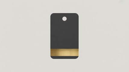A sleek black rectangular price tag features a bold golden stripe.