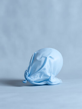 Pastel balloon slowly deflating on soft surface. Poetic concept of change, fragility and time.