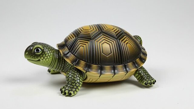 Green turtle figurine with detailed shell on white background