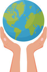 Hands holding the planet. Flat vector illustration on ecology and environmental protection. Suitable for social and charitable projects, educational materials.
