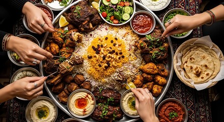 Large Middle Eastern Feast Platter Shared by Friends and Family.