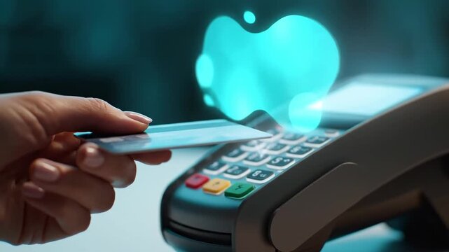 Hand Holding Bank Card with Holographic Payment Terminal, Fintech Technology Visualization, Corporate Finance.