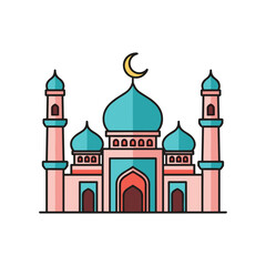 Islamic Mosque with Crescent Moon Vector Illustration in Flat Design