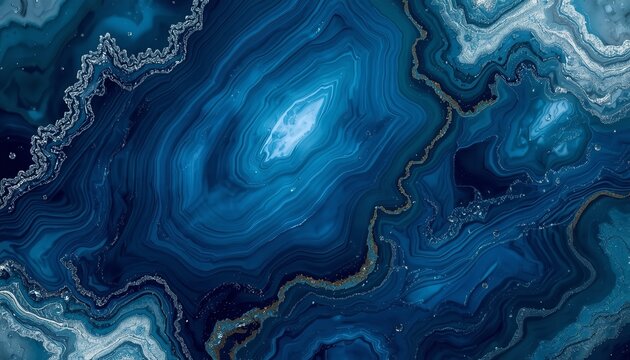 A stunning aerial view of a vibrant blue agate stone with intricate patterns and swirling designs