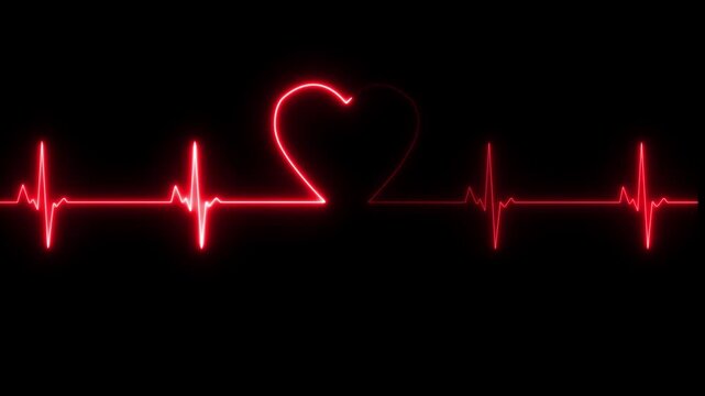 Abstract neon heartbeat signal icon animation dark background. abstract neon animation love heartbeat..
