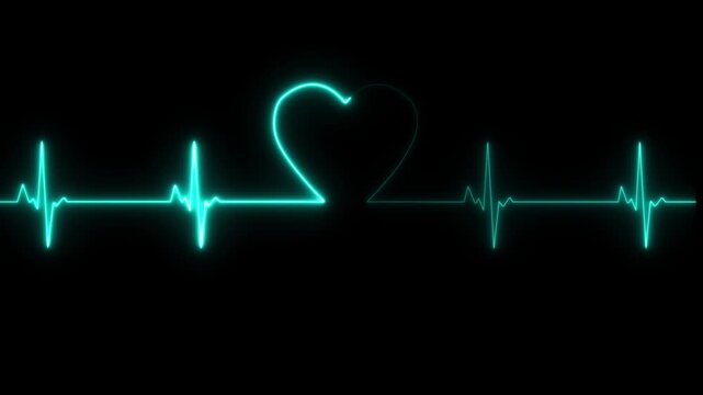 Abstract neon heartbeat signal icon animation dark background. abstract neon animation love heartbeat..